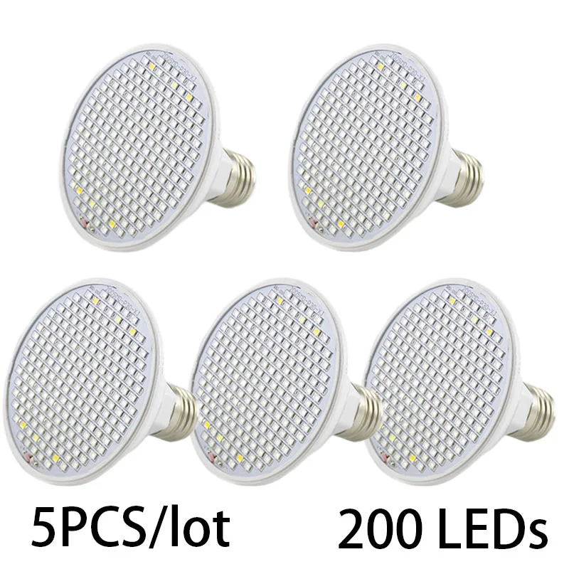 

5 шт. фитоламп с 200 светодиодами, полный спектр (UV/IR) для выращивания растений в гроубоксах, палатках, для цветов и овощей, для домашних теплиц