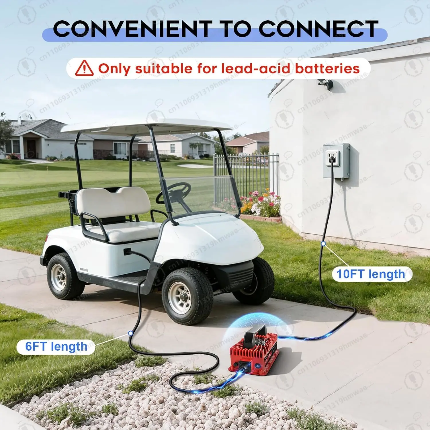 15 AMP Golf Cart Charger for 48 Volt EZGO RXV & TXT with 3 Pin Triangular Plug-Lead Acid Battery