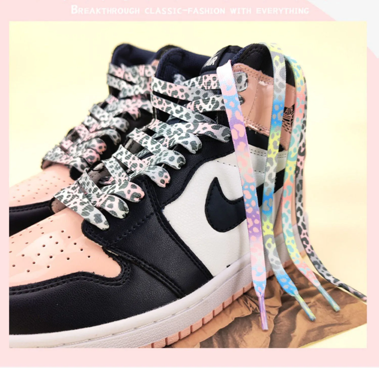 Modische flache Schnürsenkel für Sneaker, Farbe: Leopardenmuster, Batik-Farbverlauf, Schnürsenkel für Herren und Damen, geeignet für Canvas-Schuhe. – Detail 1