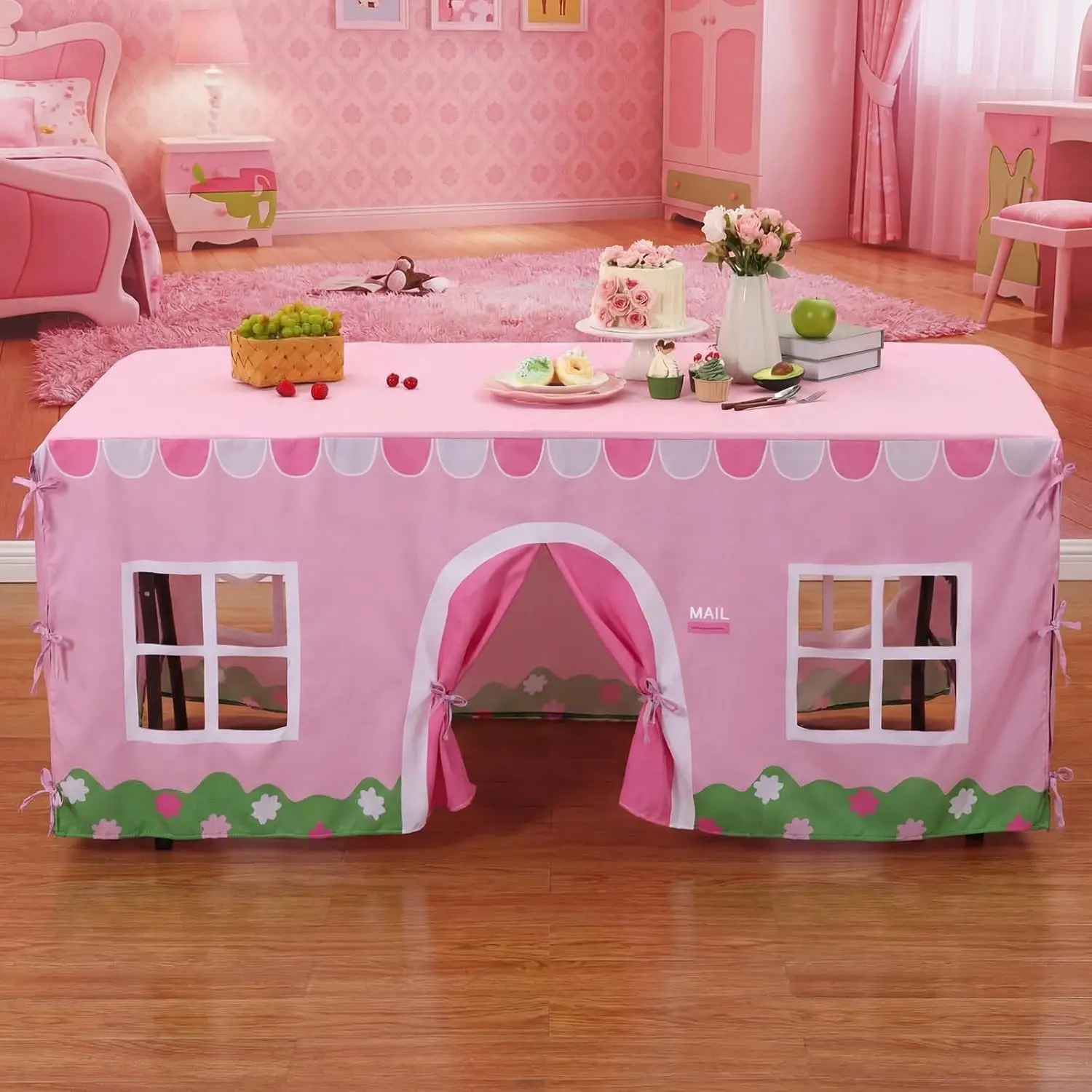 10ft X 7.5ft Large Tablecloth Playhouse for Kid Table Fort Cover Table Cloth Tent Playhouse for Dining Room Birthday Indoor Out