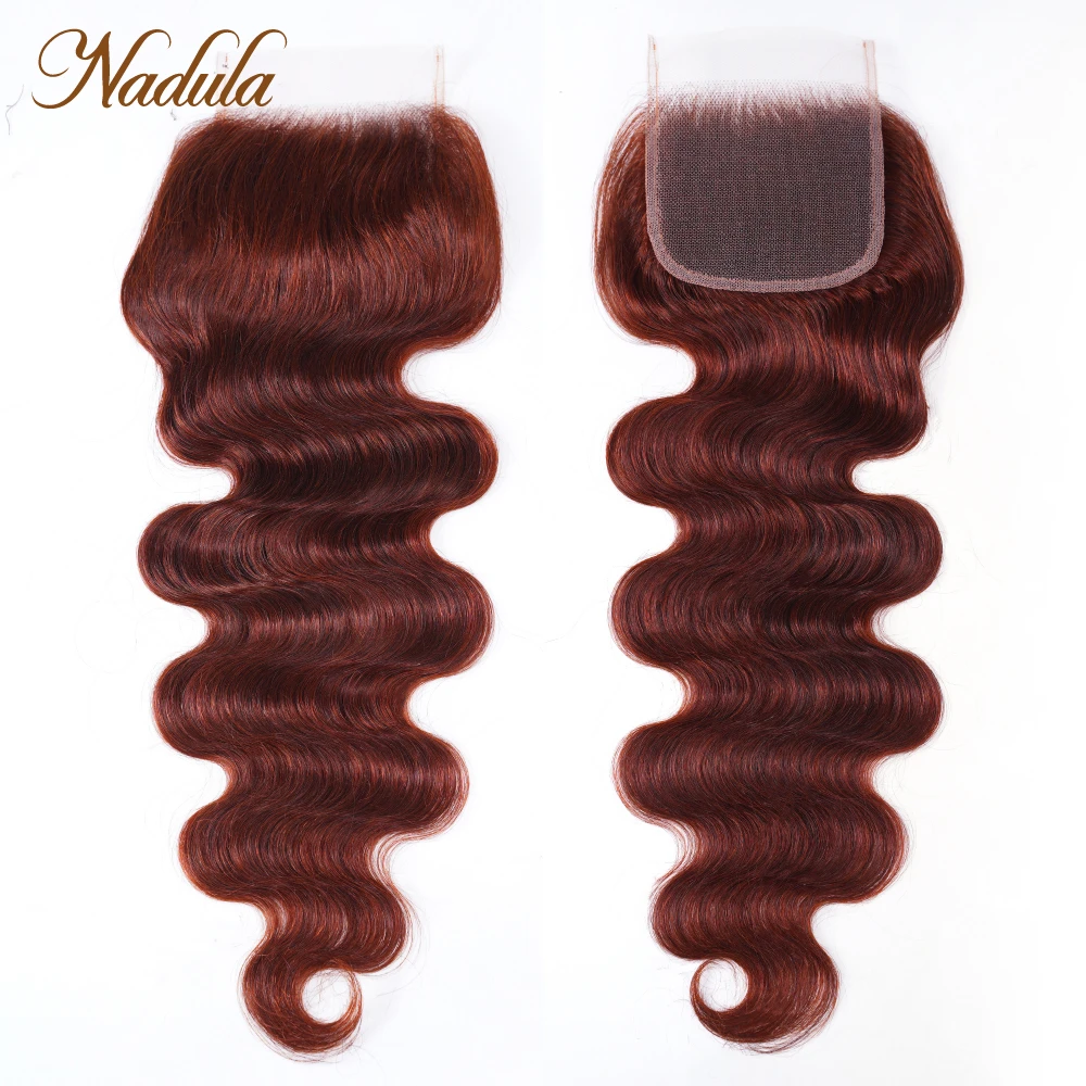 Nadula Hair 4x4 Lace Closure Body Wave Human Hair Brazilian Closure 33B Reddish Brown Cheveux  Medium Brown Lace Free Part