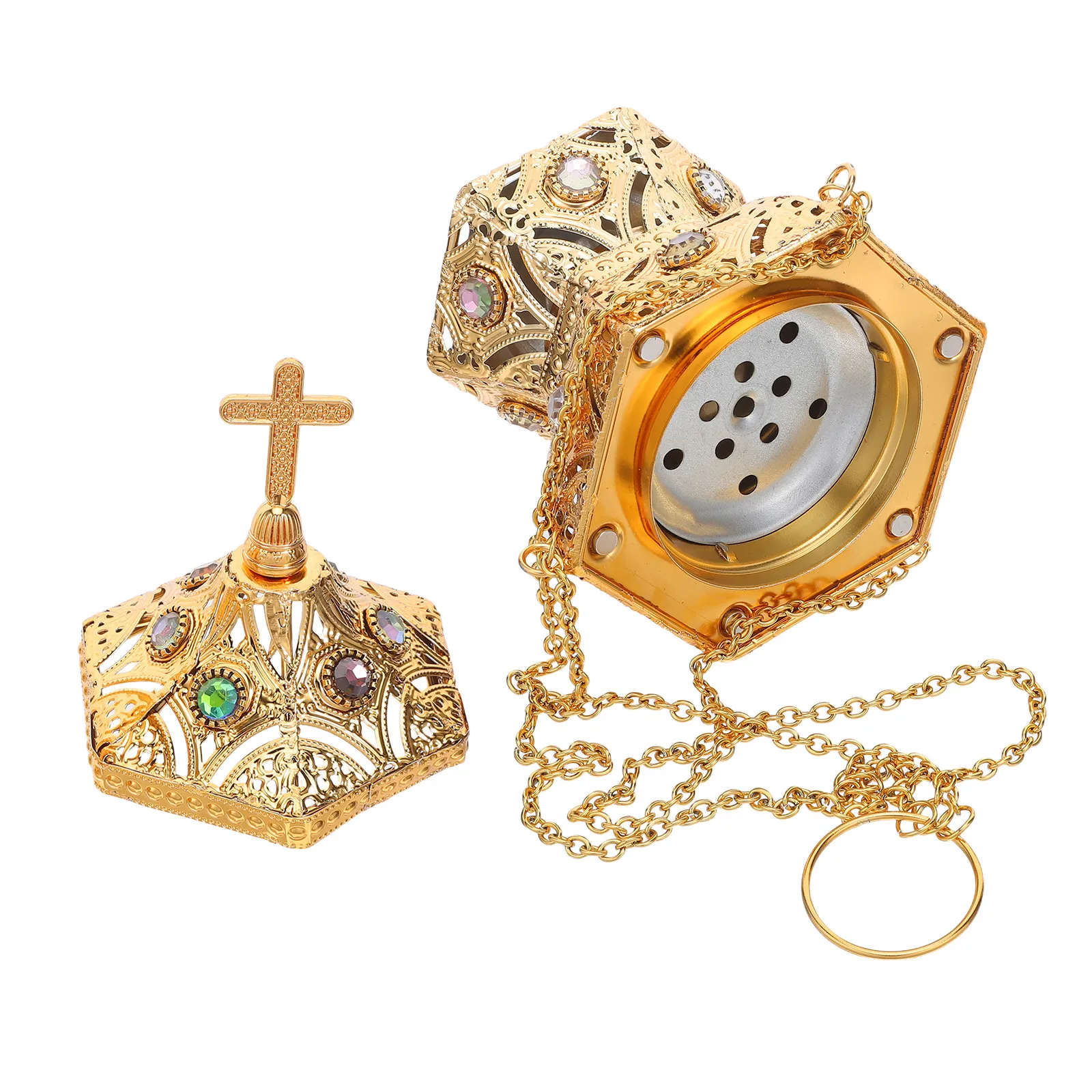 Decorative Hanging Incense Burner Metal Cross Censer for Worship Relaxation Altar Spiritual Room Home Office Restaurant