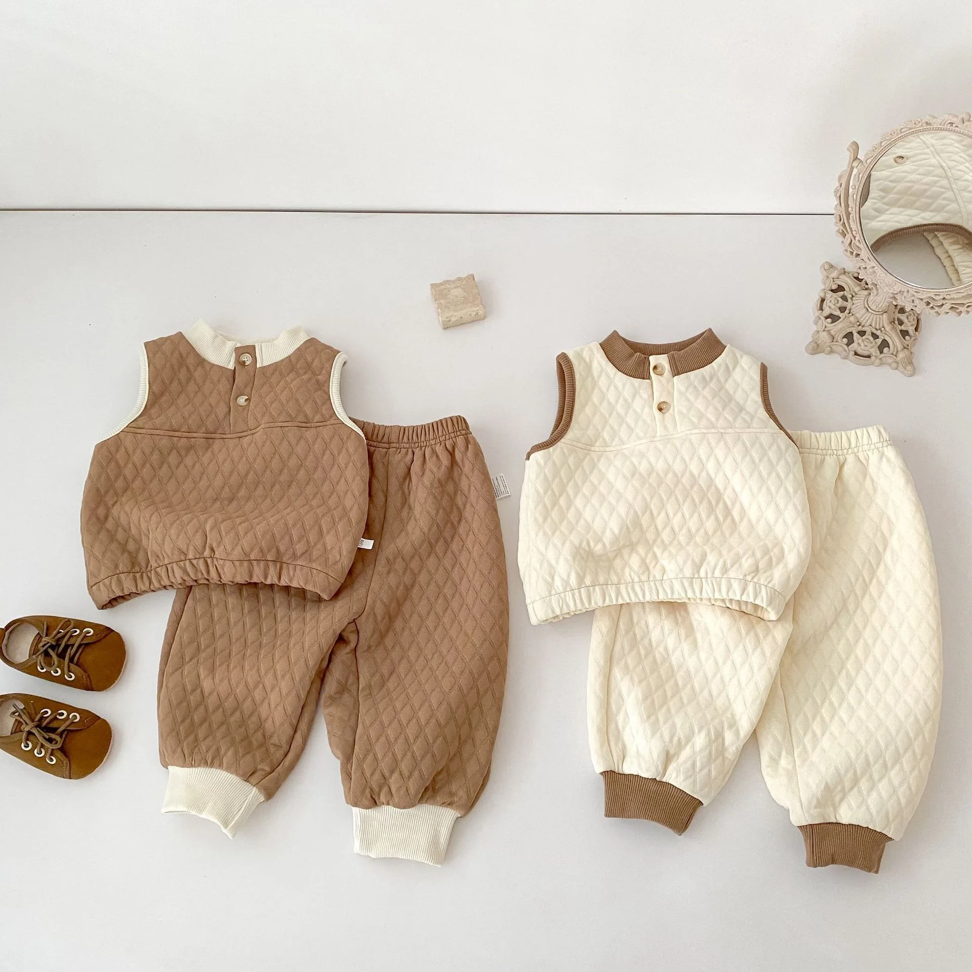 2026 New Fall Winter INS Baby Diamond Quilted Vest + Pants 2Pcs Set | Unisex Sleeveless Top & Trousers | Casual Outfit