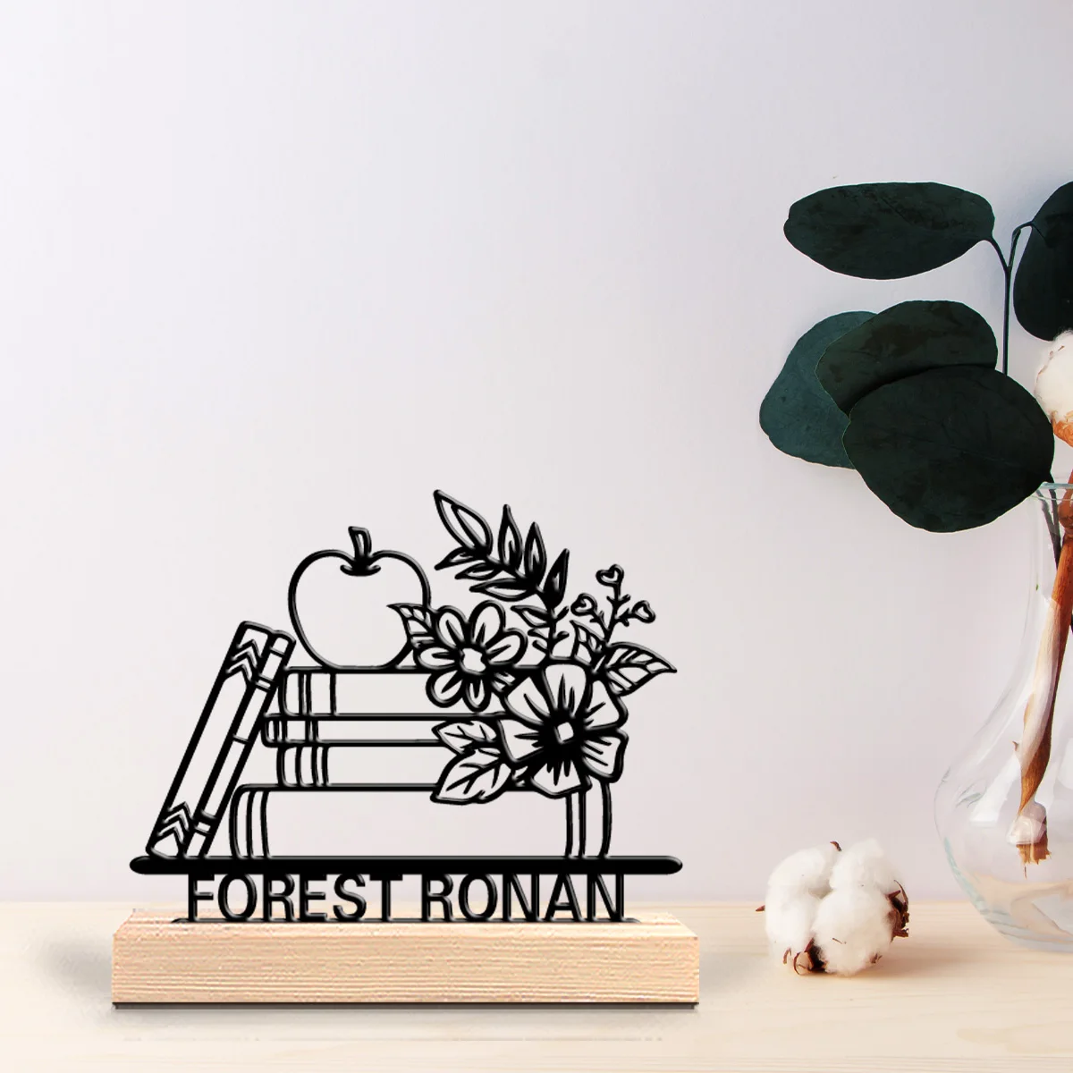 1 قطعة كتب مخصصة أنيقة شخصية تماثيل معدنية فن معدني مع قاعدة خشبية مثالية للمعلمين والخريف وهدايا عيد الشكر