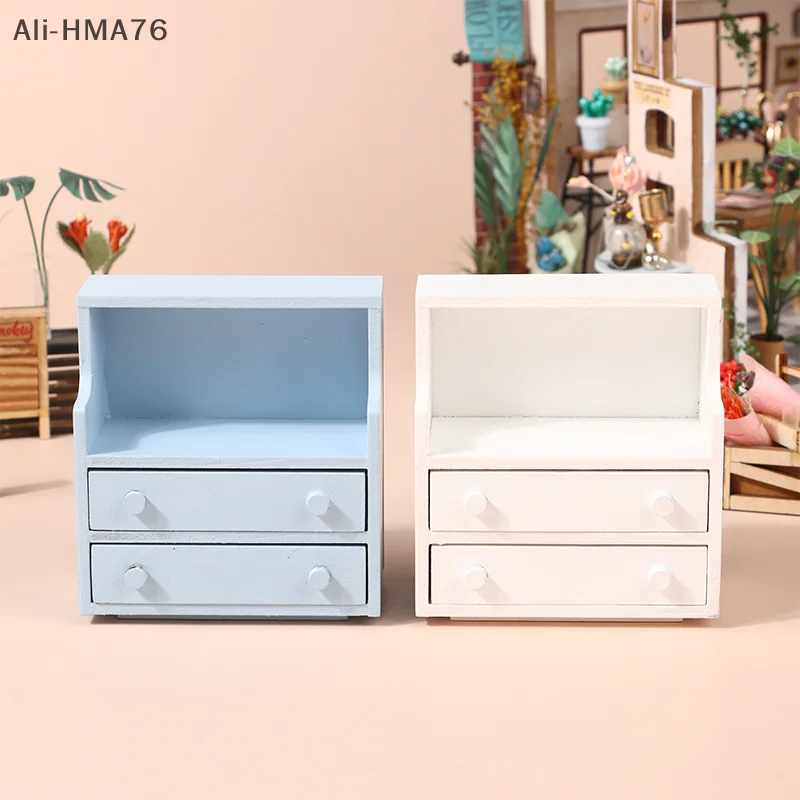 

HMA76-1/12 Dollhouse Mini Bedside Table Drawer Cabinet Doll Simulation Storage Cabinet Furniture Decor Dolls House Accessories