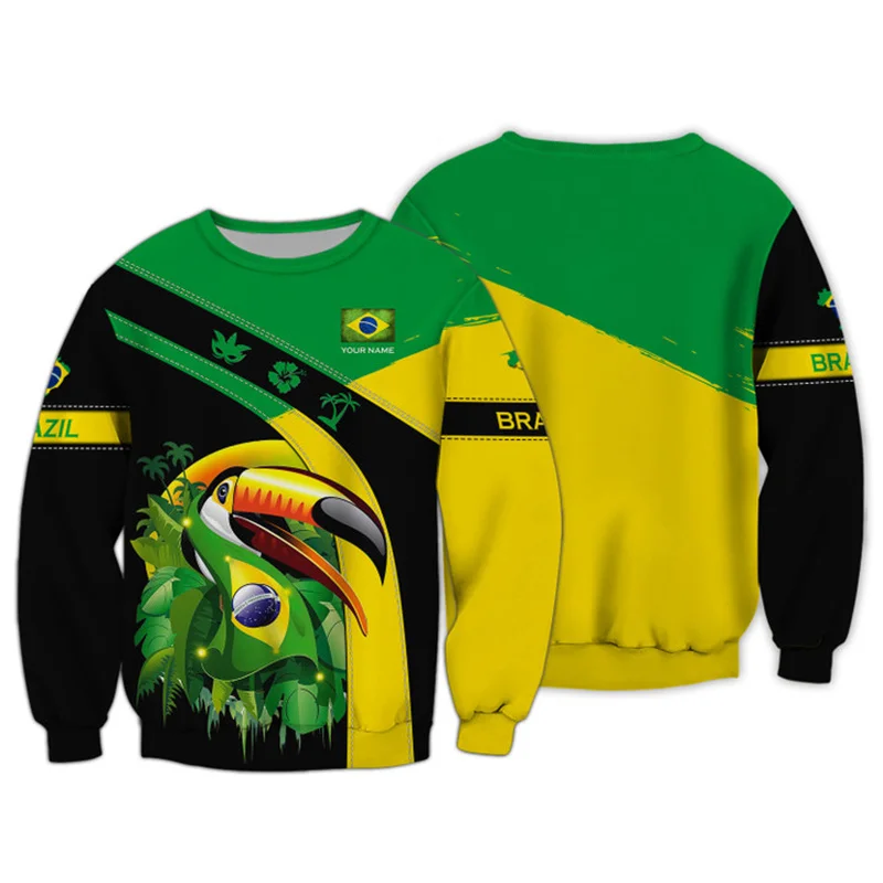 New Brazil National Emblem 3D Print Sweatshirt For Mens Clothing Round Pullover Streetwear Hip-hop Sportswear Hombre Women Tops