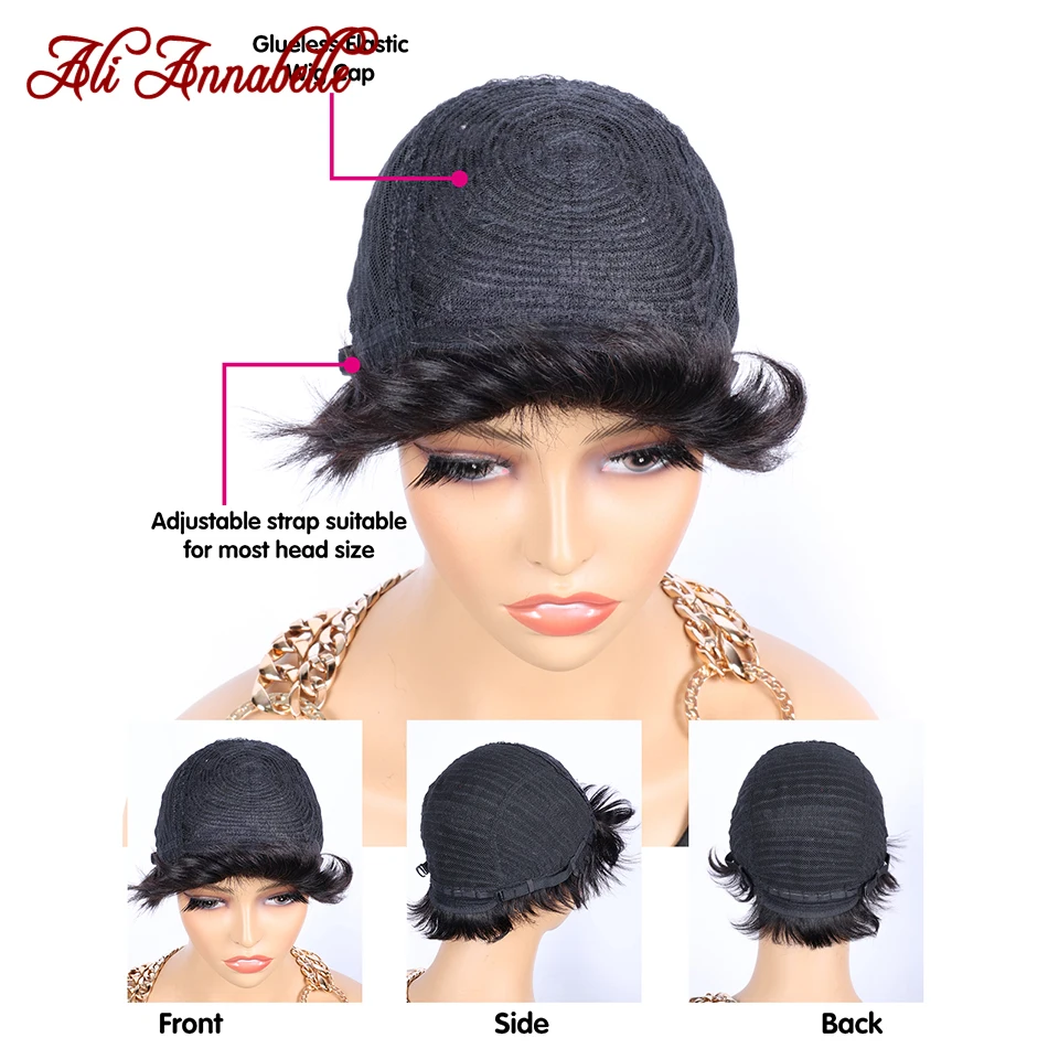 Ali Annabelle Hair 4 Inch Red 99J Burgundy Pixie Cut Wigs with Bangs Human Hair Wigs for Women Full Machine Made Wigs Daily Wear - Image 6