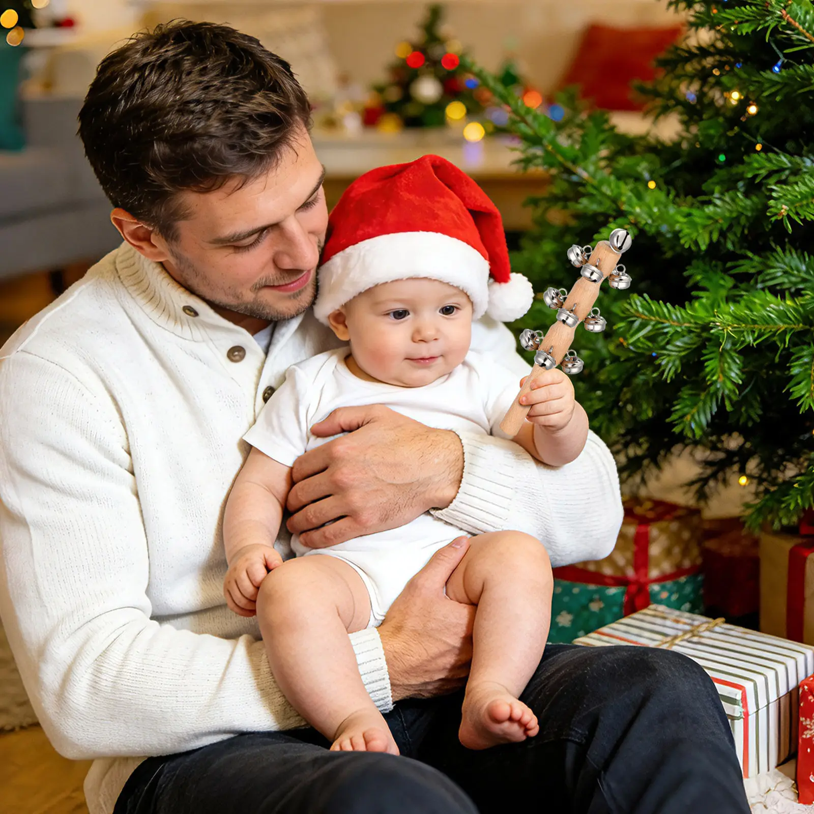 10 Stuks Houten Rammelaar Baby Hand Jingle Bells Ritme Ontwikkeling Muziek Training Houten Rammelaar Speelgoed Hand Jingle Bell Kinderen Speelgoed