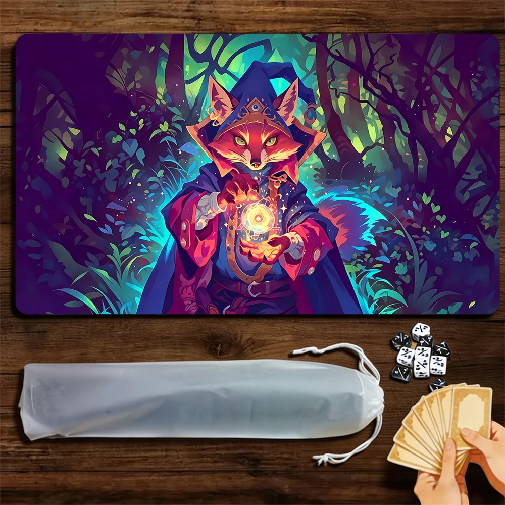 Tapis de jeu TCG Warlock de Mysterious Foxs, tapis de jeu Magic Gathering avec bordure cousue et base antidérapante pour jeux de cartes à collectionner