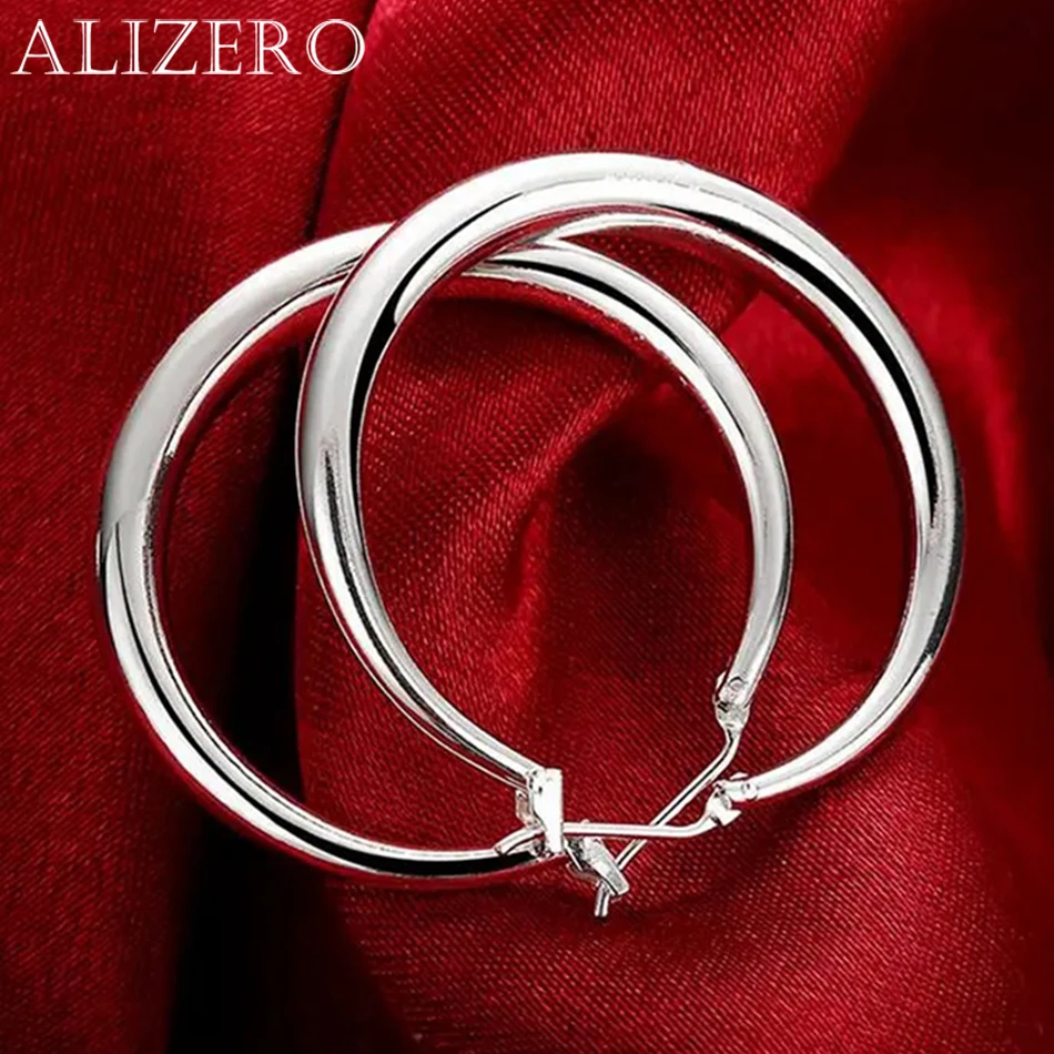 925 Sterling Silver 33mm Big Circle Round Hoop Earring For Women Unusual Earrings 2025 Trend Christmas Jewelry