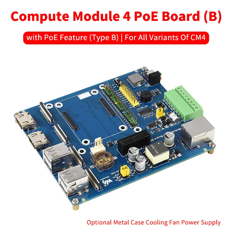 Modulo di calcolo Raspberry Pi 4 Scheda IO con funzione PoE Tipo B Alimentatore ventola con custodia in metallo opzionale per tutte le varianti di CM4