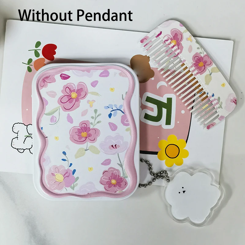 Specchio per il trucco pieghevole con motivo floreale color pesca con pettine portatile portatile per strumenti di bellezza regalo per ragazze da donna