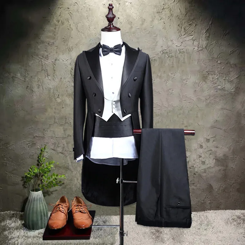 Traje de fiesta de boda, esmoquin de novio estilo caballero, abrigo de cola atractivo, traje de hombre hecho a medida para ropa de hombre (chaqueta + pantalones + chaleco)