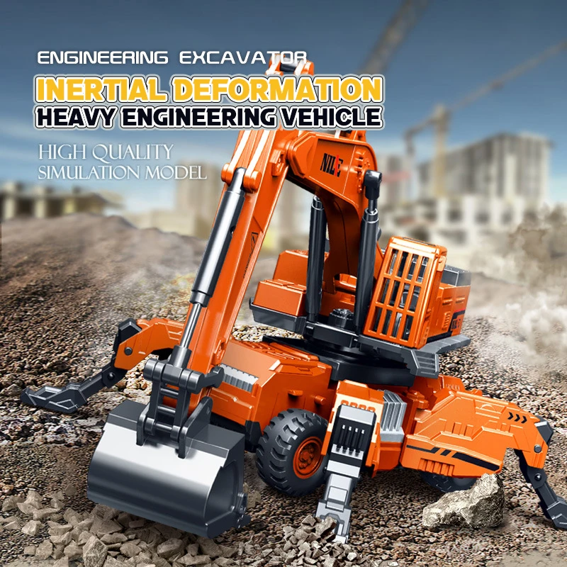 1:50 Inertial Mini Car Deformation Engineering Vehicle Children's Toy Model Excavator Cars Toys for Boys Kids Christmas Gifts