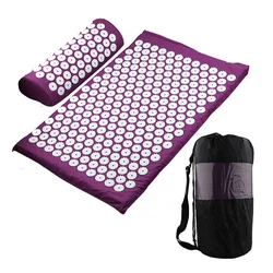 65 X40cm Black Acupressure Massage Mat & Pillow Set Free Storage Bag Acupuncture Mat and Pillow Set