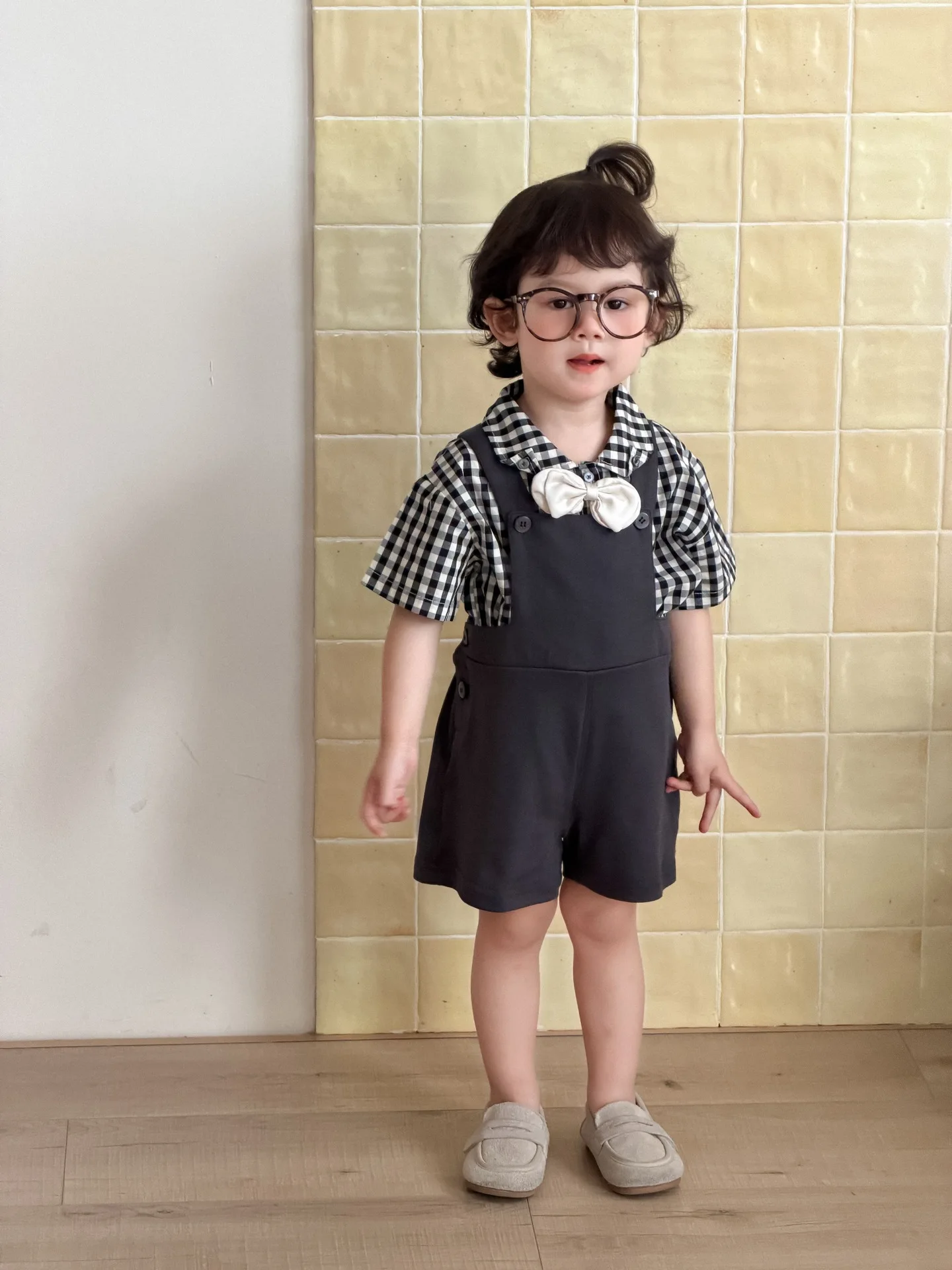 2026 Summer New Baby Short Sleeve Plaid Shirts + Solid Overalls 2pcs Suit Fashion Boys Cotton Casual Clothes Set Toddler Outfits