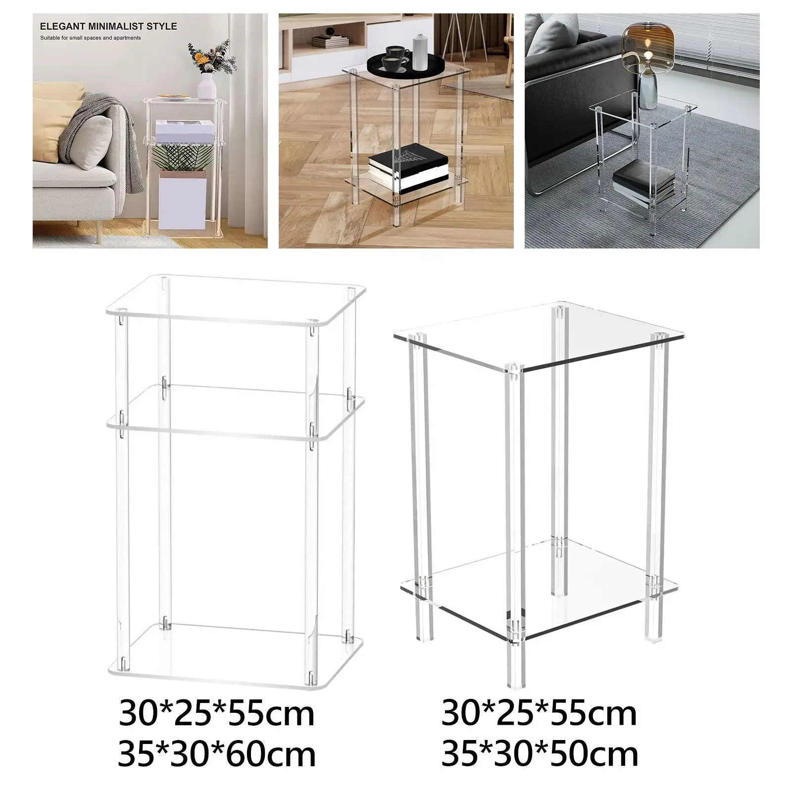 

Clear Bedside Table Acrylic Side Table Storage Rack Easy Assembly Minimalist