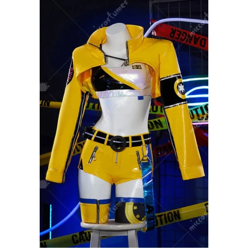

Miccostumes Women's Vocal 17 Anniversary Cosplay Costume Top Shorts with Long Sleeve Jacket and Yellow Leg Coverv;2,r'6;t. FD1;6