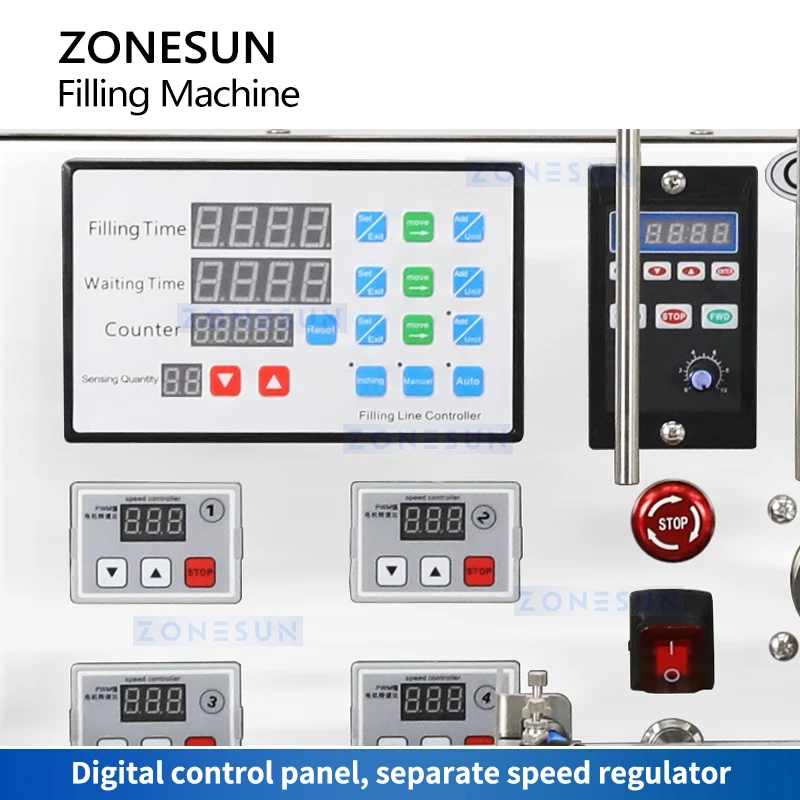 ZONESUN 4-dysłowa pompa magnetyczna Automatyczny napełniacz cieczy z przenośnikiem Alkohol Etanol Maszyna do napełniania perfum ZS-DTMP4D