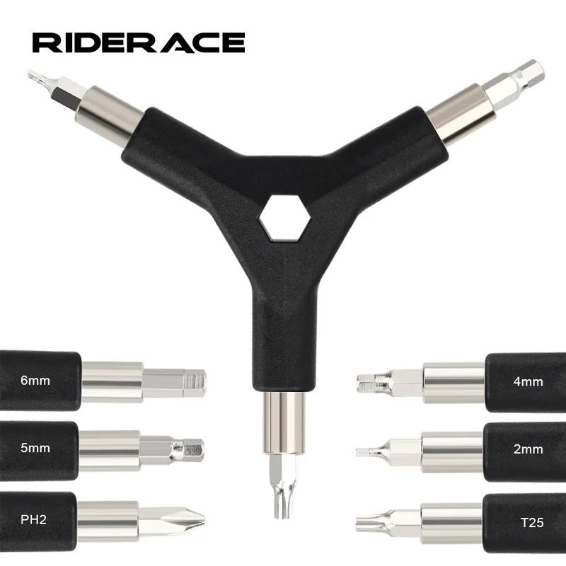 6 In 1 Bike Hex Allen Wrench Y Shape 3 Way Interchangeable Bits Carbon Steel Bicycle Hand Repair Tool Kit T25 PH2 Screwdriver