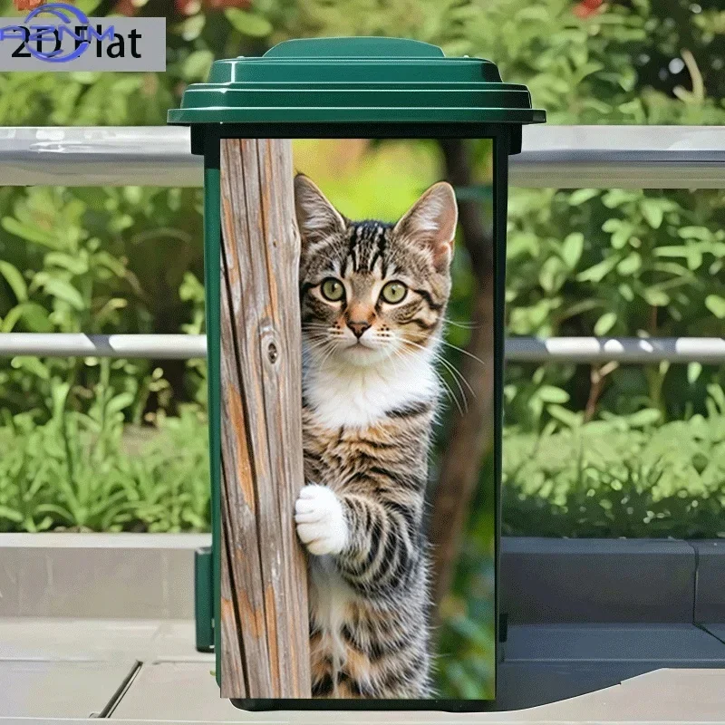 2D 1PCTrash Can Sticker Cute Cat Peeking Theme Design Wall Sticker Decorative Self-Adhesive Wallpaper Kitchen Trash Can Decora