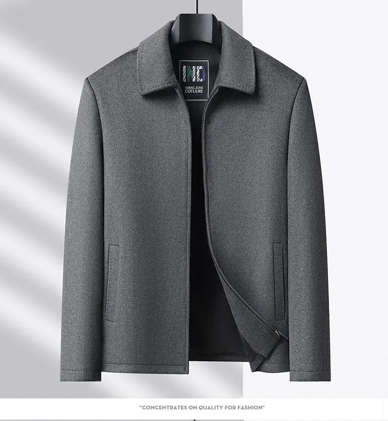 Hochwertige, Modische, Coole, Vielseitige, Trendige und Lässige Wollene Herrenjacke, Herrenanzug mit Reverskragen – Detail 4