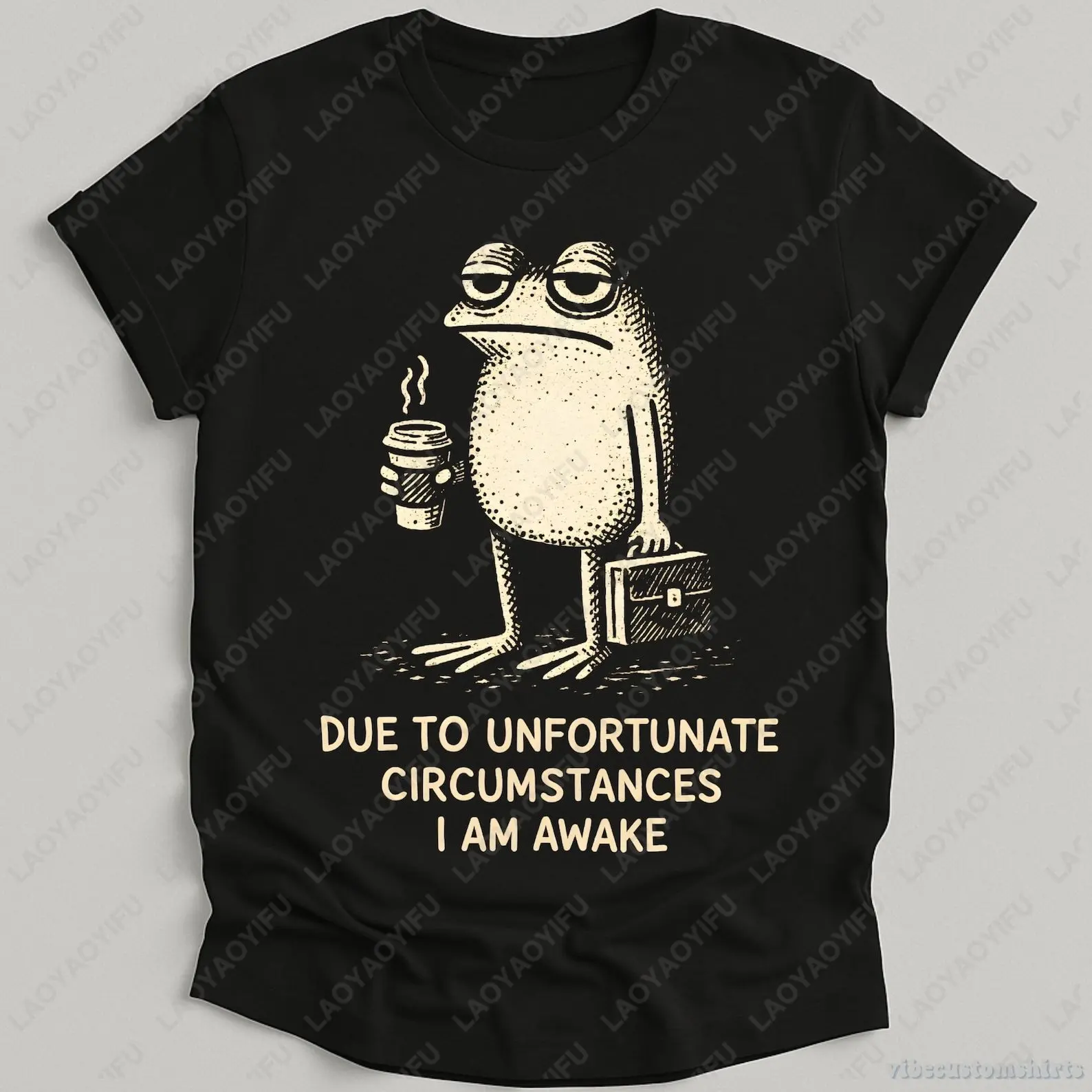 T-shirt « Due To Unfortunate Circumstances I Am Awake » pour homme et femme, en coton, avec impression graphique drôle de grenouille pour les amateurs de café, idéal pour l'été