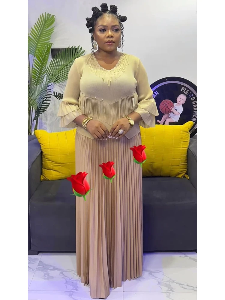 ANLAN Temperament Plisowane Zestawy Wiosna 2025 Nowe Damskie Topy z Frędzlami z Dekoltem W Serek Wysoka Talia Fałdy Długa Pół Spódnica Dwuczęściowy Zestaw 2DE298