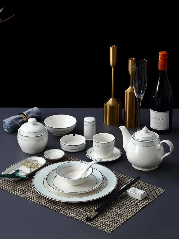 

Carved Silver Hotel Bowl Plate Set Dining Table Display Four Piece Set Private Club Use Cerc Dinnerware Cerc