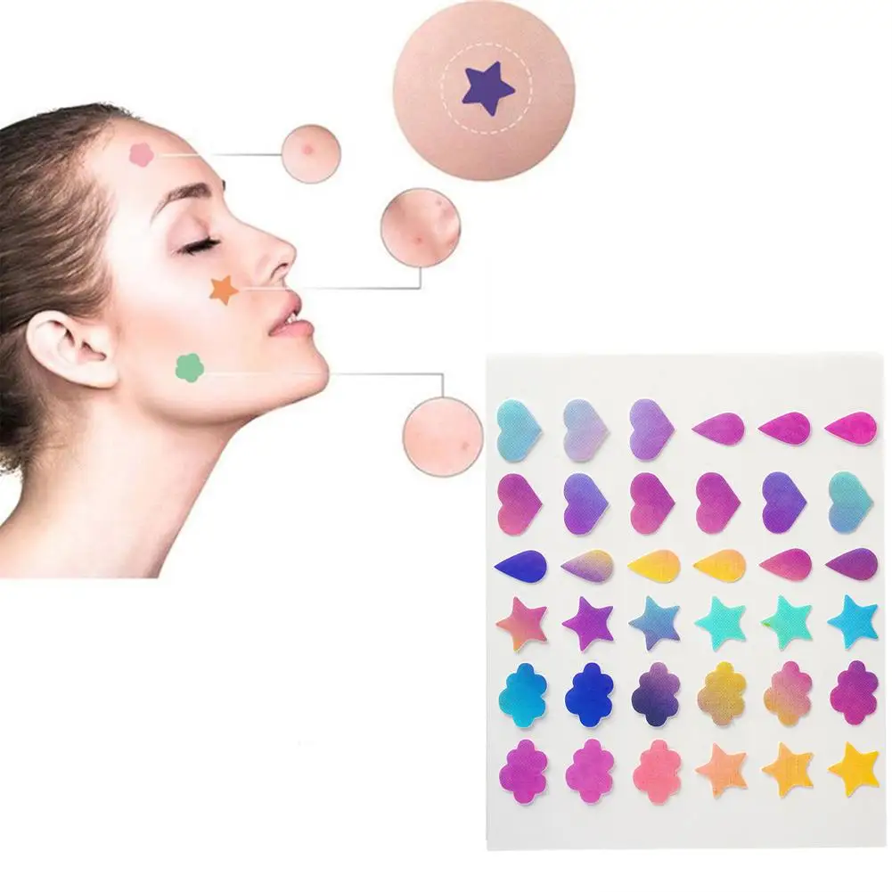 36PCS Hydrocolloid Pimple Patch Waterproof Flowers/Stars/Heart Shape Spots Pimple Treatment Concealer Patches Cover Patch