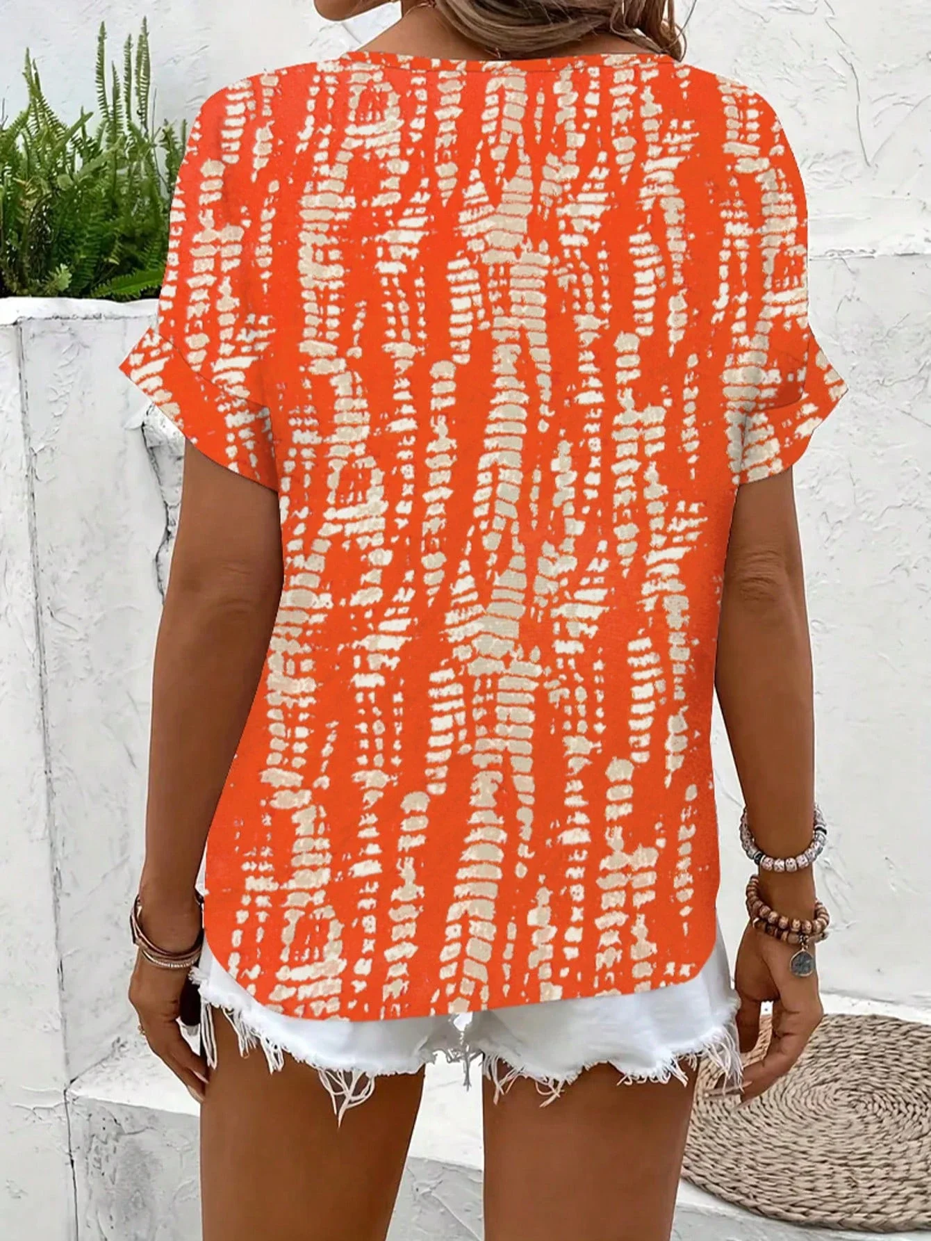 

Women's Summer Casual V-Neck Short Sleeve Button Front Printed Shirt