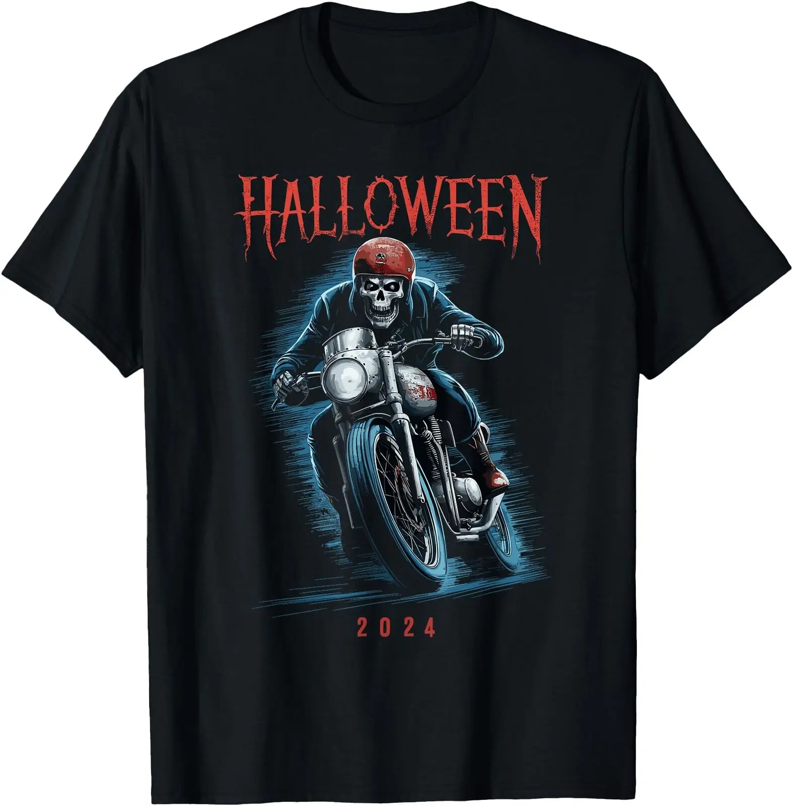 Creepy Skeleton Biker on Motorcycle Halloween 2024 Spooky T Shirt Men