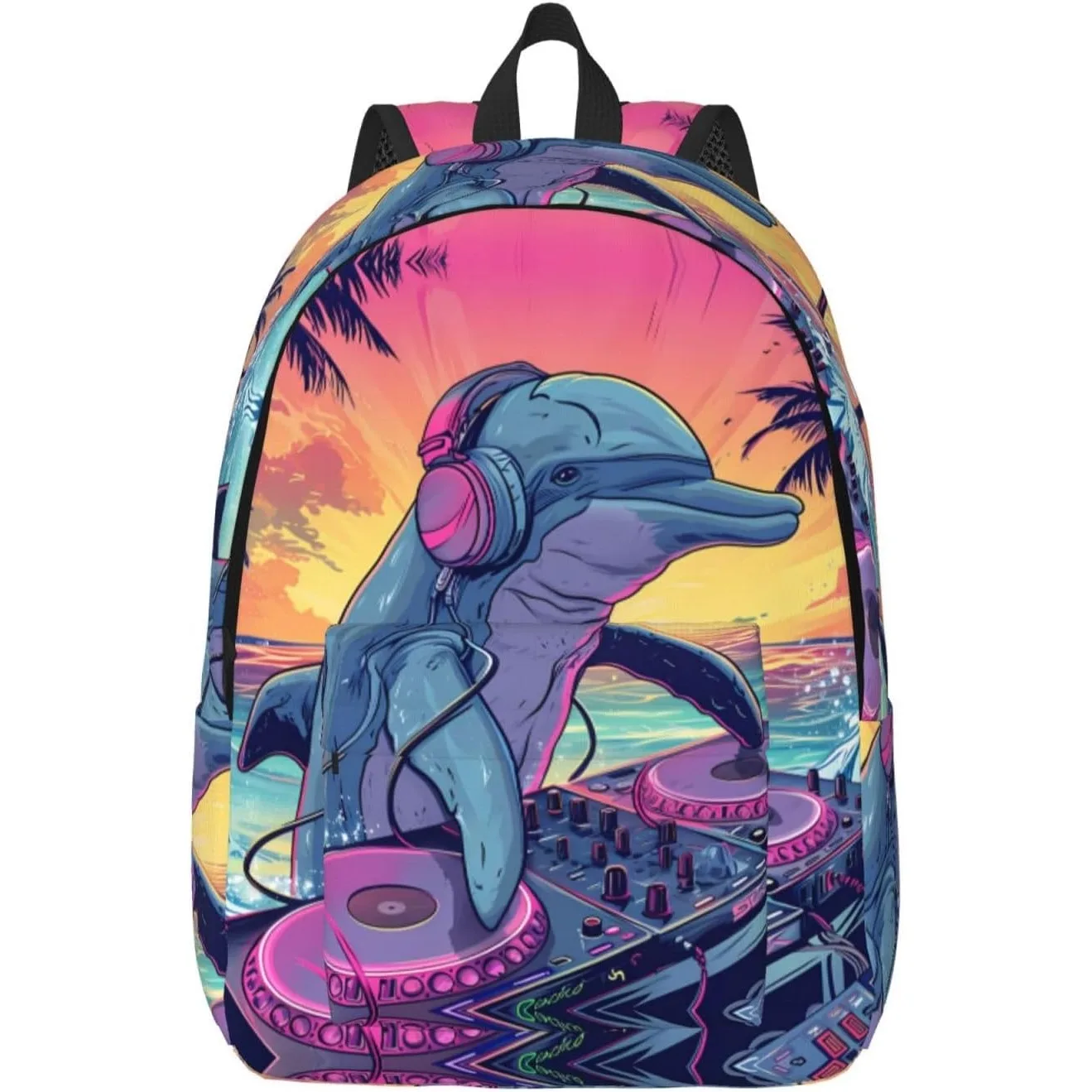 

Travel Laptop Backpack - Hip-Hop DJ Dolphin Computer Canvas Backpack Bag with Adjustable Straps