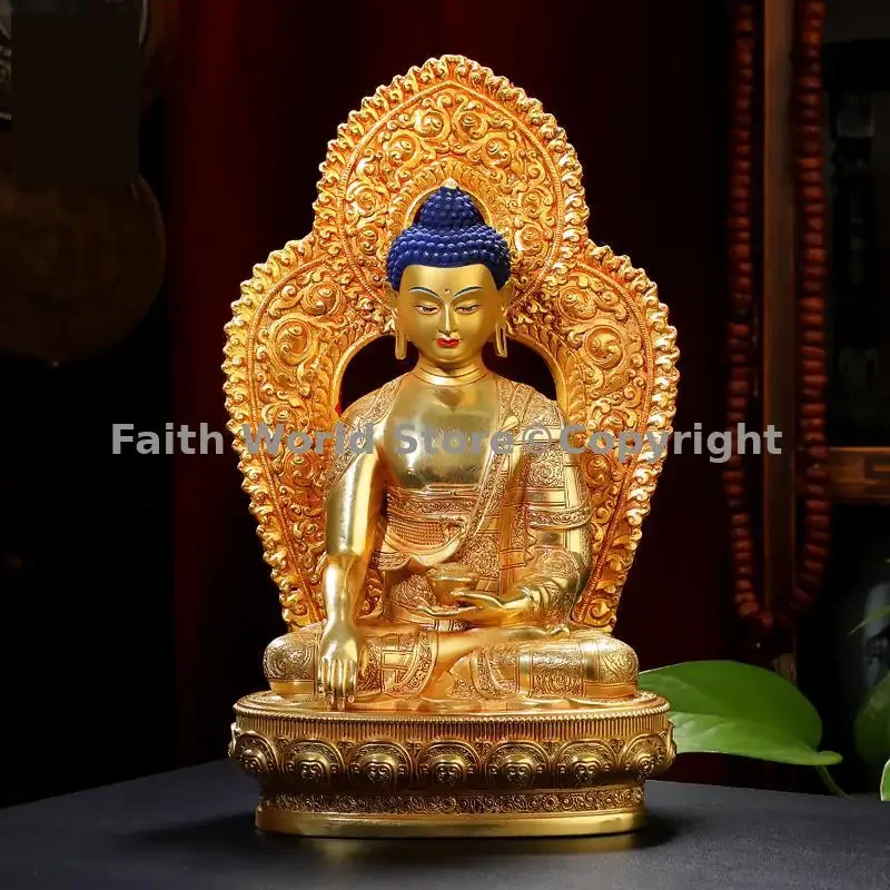 Boutique handmade Buddha statue Shakyamuni Buddhist patriarch Buddha figure of the Buddha with backlight copper gilding Buddhism