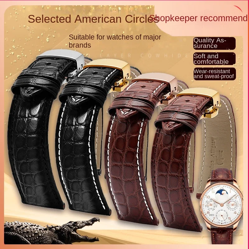 For Longines Omega Tissot Mido Seiko IWC Crocodile Skin Watchband 19mm 20mm 22mm 23mm Men\'s Watch Strap Genuine Leather Bracelet