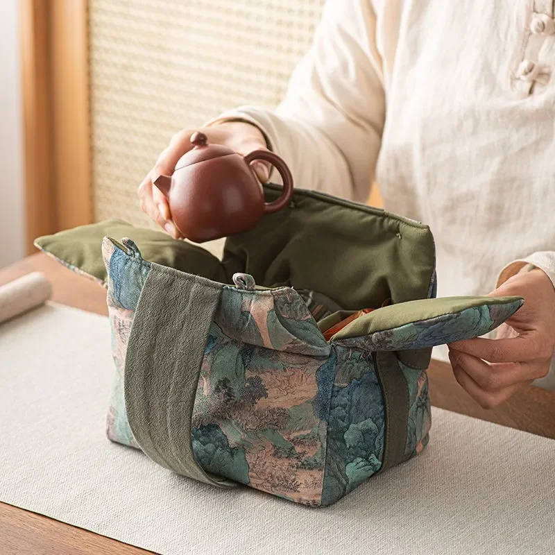 Fabric Tea Set Storage Bag Outdoor Travel Portable Tea Bag Teapot Tacup Cover Bowl Large Capacity Handheld Storage Bag