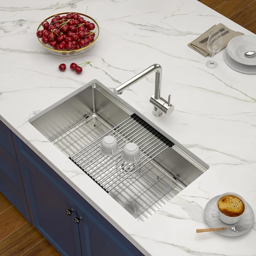 Évier de cuisine monocotole sous plan 33 x 19 en acier inoxydable T304 calibre 16 par IOROYO