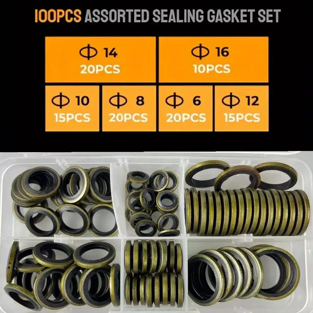 

100 Pieces High Pressure Hydraulic Rubber Hose Sealing Gasket NBR Metal Sealing Ring Set Hose Sealing Gasket