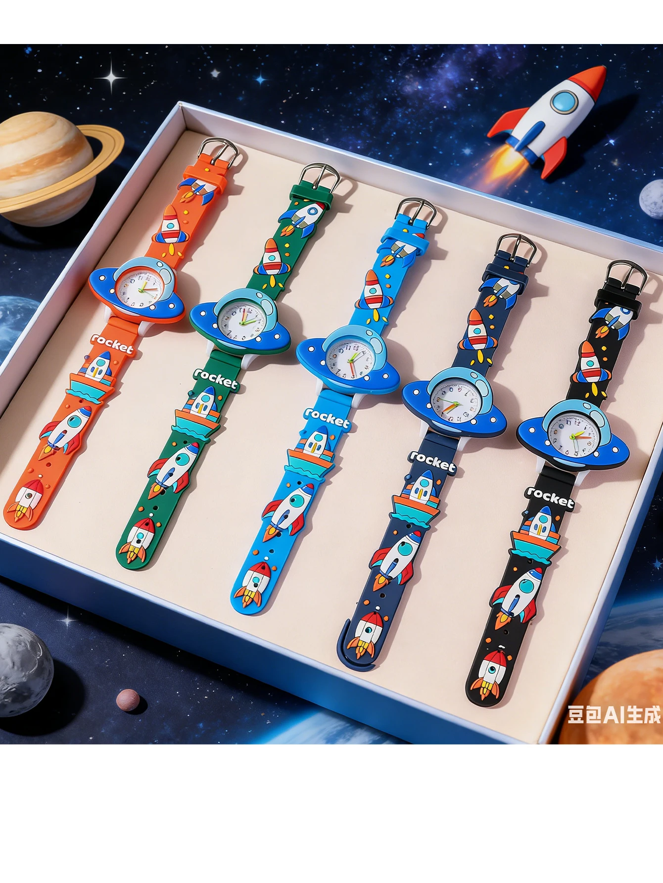 

Милые детские наручные часы 3D Rocket, дизайн с космическими планетами, мягкий силиконовый ремешок, водонепроницаемые кварцевые часы для мальчиков, идеальный подарок