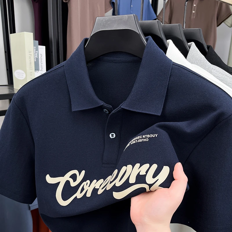 

YEAE Hot Stamped Letters for Men's Short-sleeved Polo Shirt Lapel Summer New Cotton T-shirt Casual Fashion Top Trendy Brand