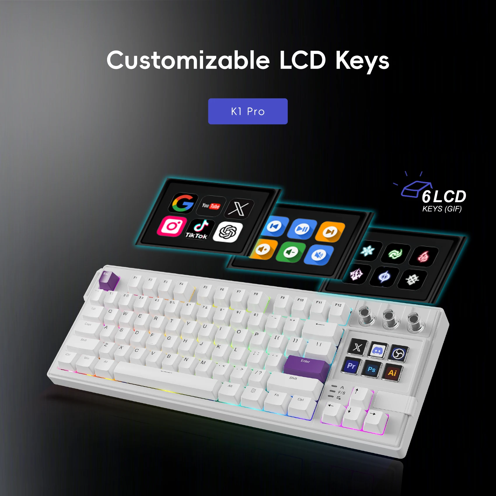 MiraBox K1 Pro AI Stream Deck Gaming Mechanical Keyboard Visual Console Streamdeck macropad RGB Hotswap Wired Gamer Keyboard