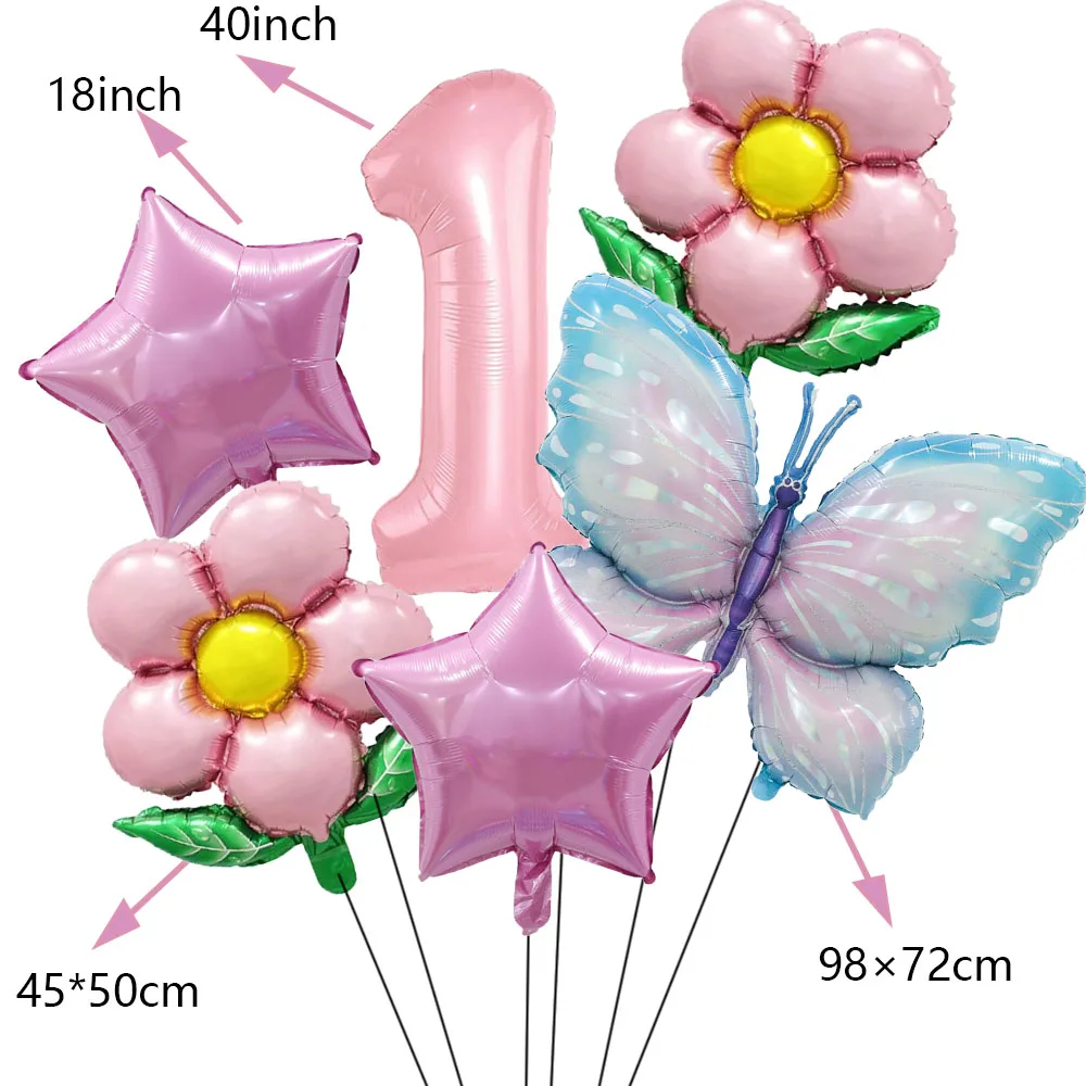 6pcs Butterfly 40inch Number Balloons Set Pink Blue Sunflower Baby Shower Decor Helium Ballon Birthday Party Wedding Supplies