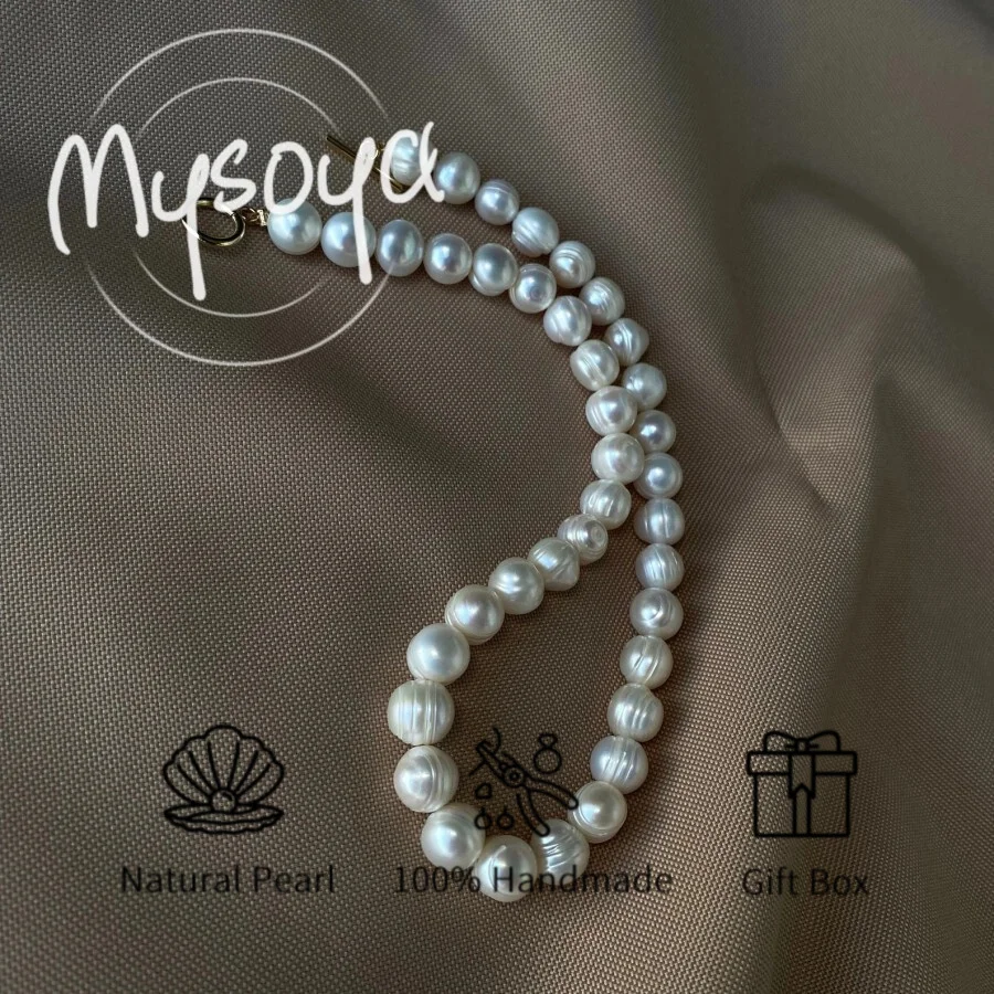 

Ожерелье MYSOYA из белого пресноводного жемчуга 8-9 мм с подарочной коробкой, подарок на день рождения, свадебное украшение, подарок для него/нее