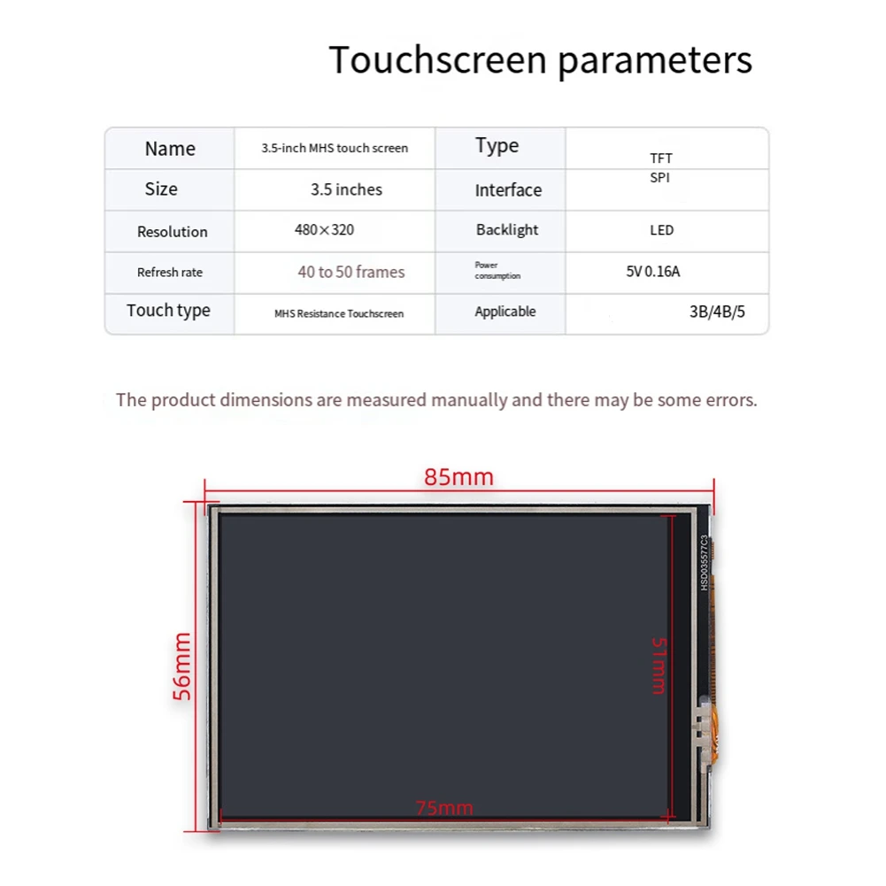 (DT37) 3.5 Inch Touch Screen for Raspberry Pi 5 480x320 TFT LCD SPI Interface 50 FPS TFT Display Module for RPi 4B 3B+ 3B Zero