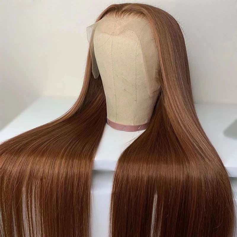 

28Inch Soft Long 5x5 Silk Base Brown Silk Straight Jewish Human BabyHair HDLace European Hair Glueless Preplucked Daily