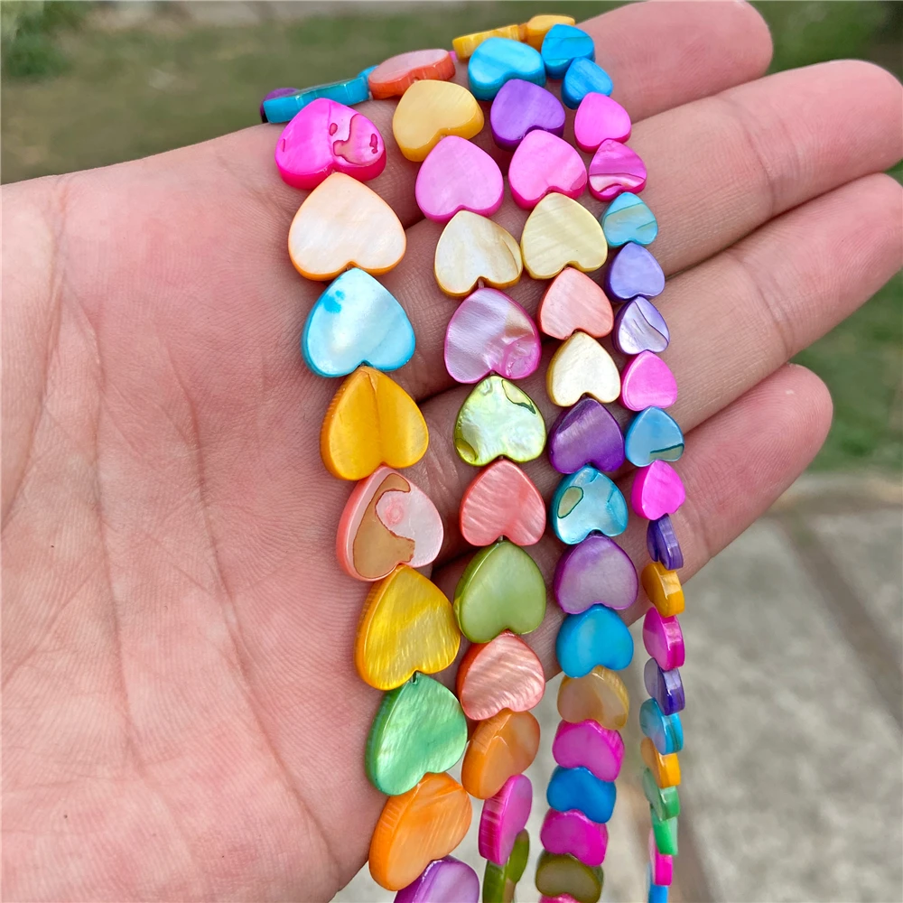 Natural Heart Shape Freshwater Shells Bead Muticolor Dyed Mother of Pearl Shell Loose Spacer Beads For For Jewelry Making DIY