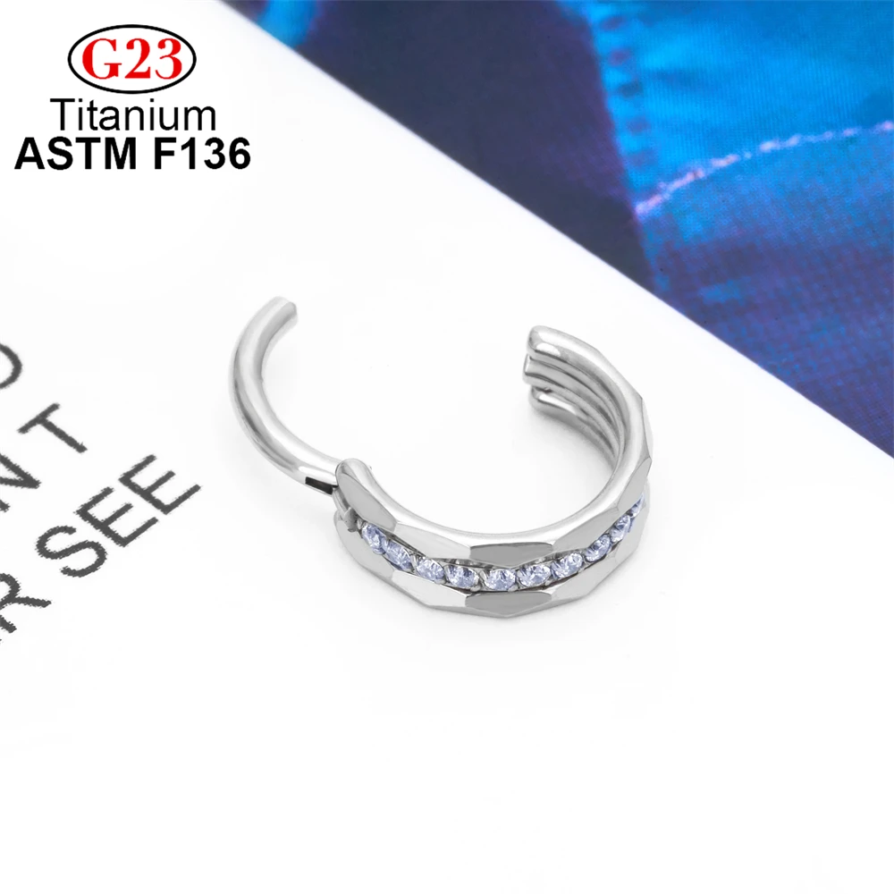 Luxurious Earring 5A+ Zircon Septum Hinged Segment Clicker Labret Nose Ring F136 Titanium Ear Tragus Cartilage Body Piercing