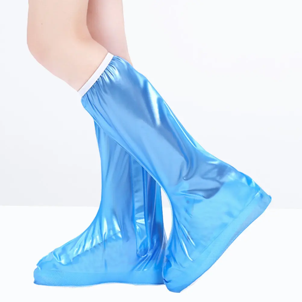 

Blue Plastic Waterproof Shoes Protector Cover with Zipper Elastic Band Outdoor Overshoes Rainy Day Boot Cover Adult L
