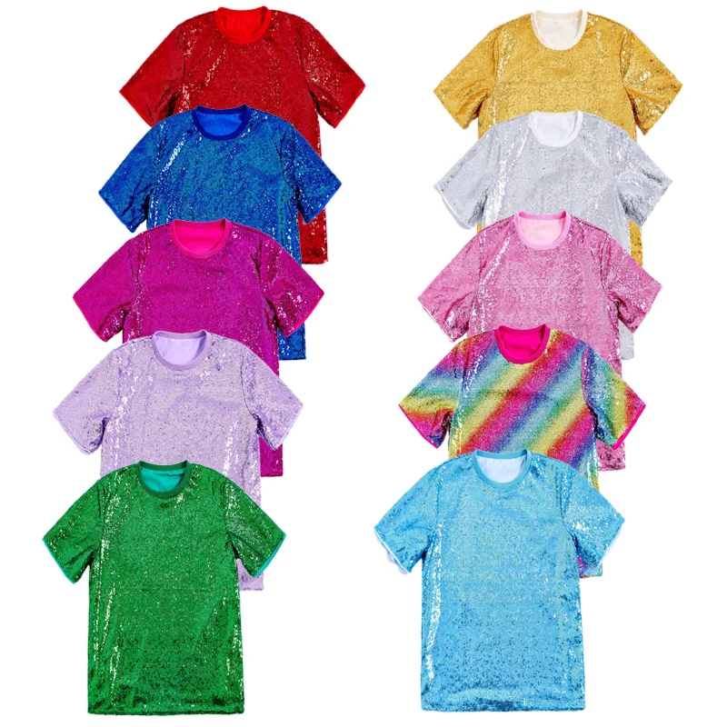 2026 Glitter Sequin T-Shirt for Men Women,Round Neck Short Sleeve Sparkly Tee for Nightclub/Stage Show/Party Costume,loose Fit