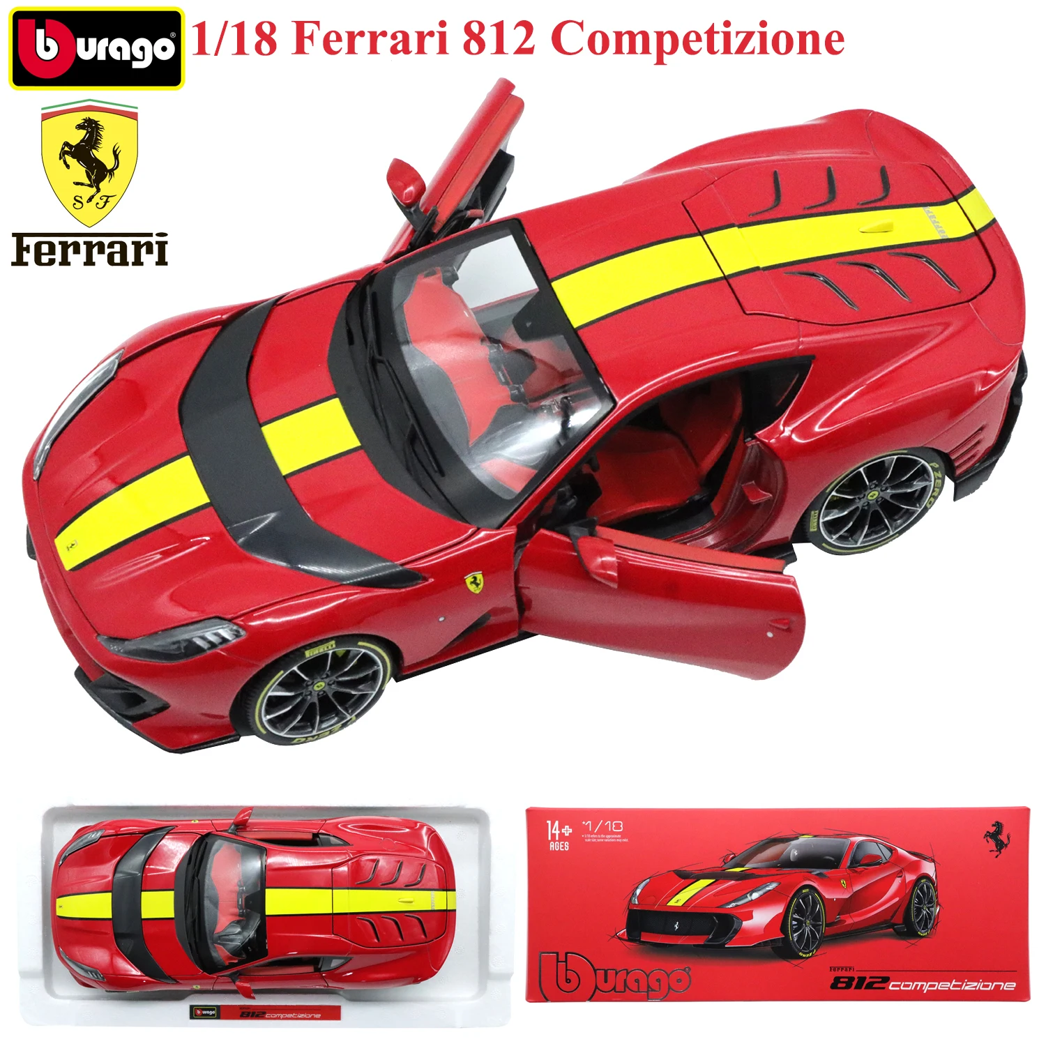 Ferrari 812 Competizione Sport Cars Modell 1/18 Bburago Druckgussmodell Gummireifen Display Box Base Collection Geschenke für Erwachsene